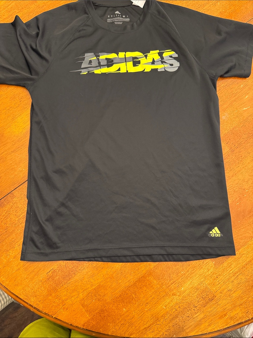 adidas Men’s Black Short Sleeve Performance Tee with Yellow Logo Medium